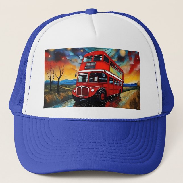 Red Double Decker Bus On A Starry Night, Trucker Hat (Front)