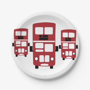 Red double decker bus paper plates