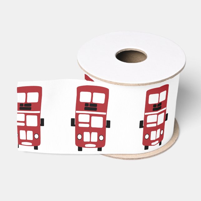 Red double decker bus ribbon grosgrain ribbon (Spool)