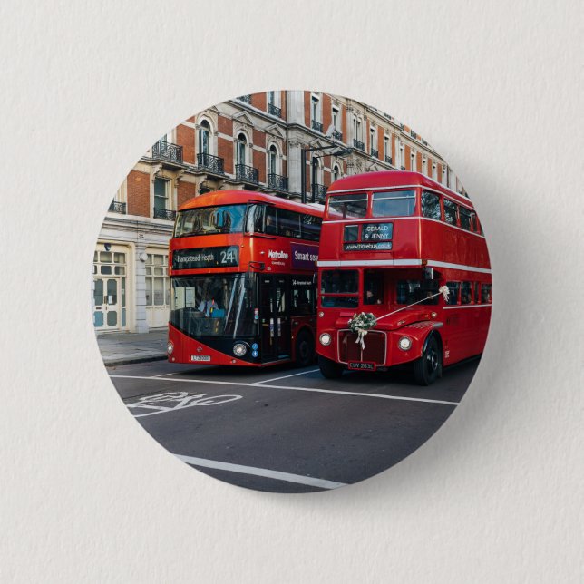 Red Double Decker Buses 2 Inch Round Button (Front)