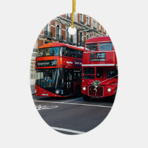 Red Double Decker Buses Ceramic Ornament