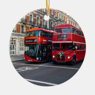Red Double Decker Buses Ceramic Ornament