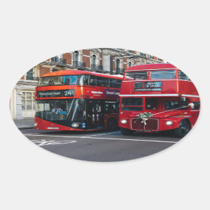 Red Double Decker Buses Oval Sticker