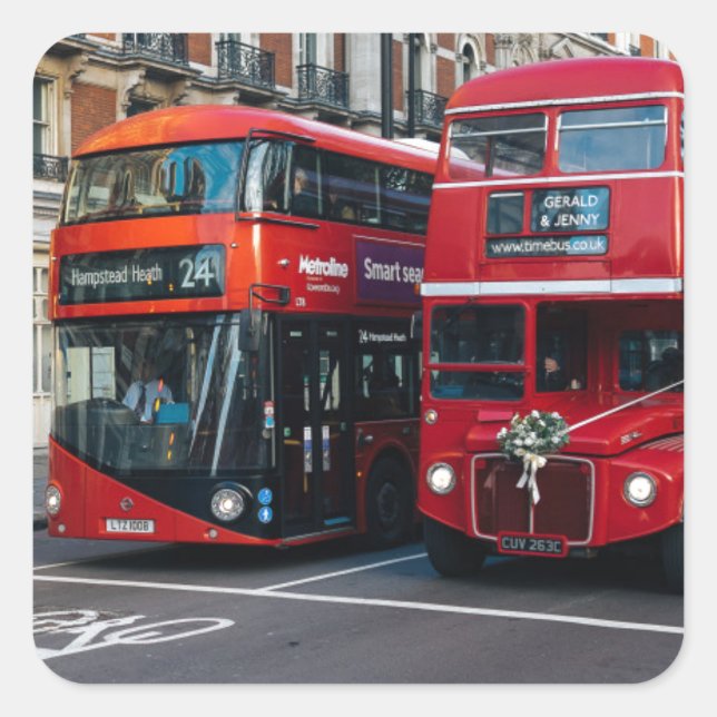 Red Double Decker Buses Square Sticker (Front)