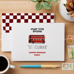 Red Double Decker City Bus Birthday  Envelope