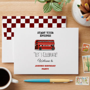 Red Double Decker City Bus Birthday welcome sign  Envelope