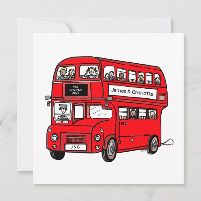 Red Double Decker London Bus Faire-part de mariage (Devant)
