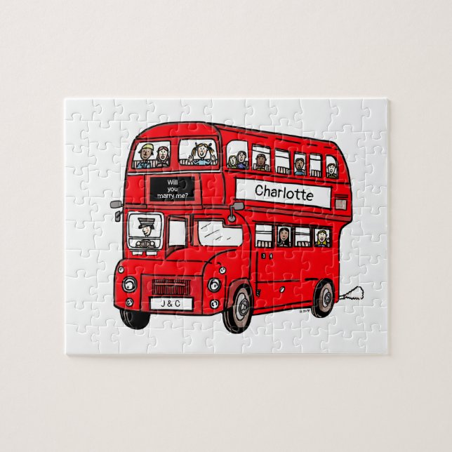 Red Double Decker London Bus Wedding Proposal Jigsaw Puzzle (Horizontal)