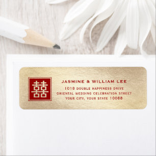 Red Double Happiness Chinese Wedding Address Label