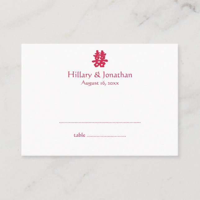 Red double happiness Chinese wedding escort card (Front)