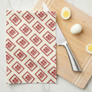 Red Double Happiness Chinese Wedding Kitchen Towel