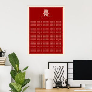 Red Double Happiness Chinese Wedding Seating Chart