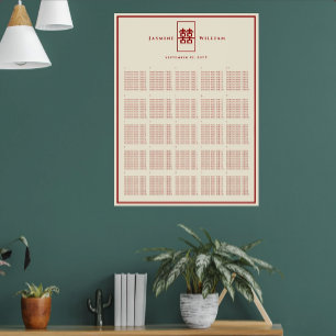 Red Double Happiness Chinese Wedding Seating Chart