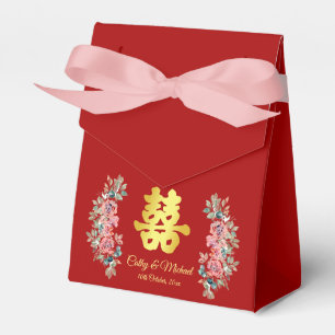 Red double happiness floral Chinese wedding Favor Box