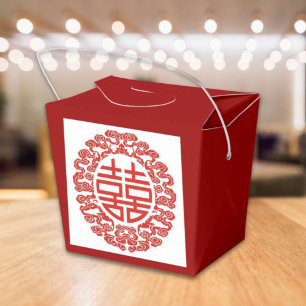 red double happiness modern chinese wedding favor box