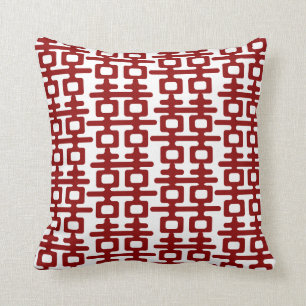 Red Double Happiness Pattern Chic Chinese Wedding Throw Pillow