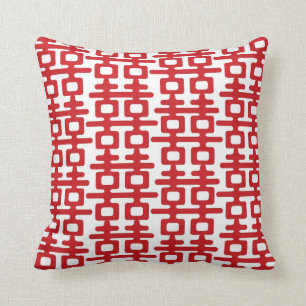 Red Double Happiness Pattern Chinese Wedding Cushi Throw Pillow