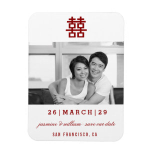 Red Double Happiness Photo Chinese Save The Date Magnet