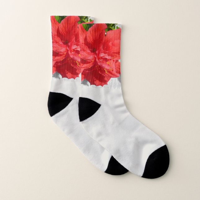 Red Double Hibiscus Flower Socks (Pair)