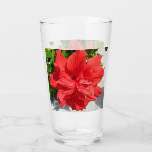Red Double Hibiscus Glass