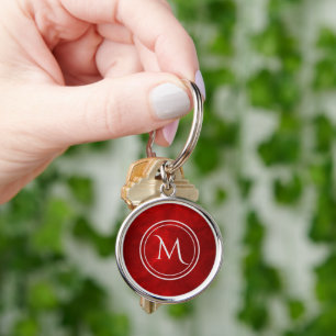 Red Double Silver Frame Monogram Keychain