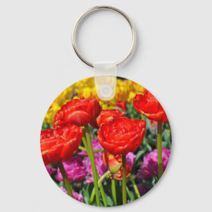 Red double tulips keychain