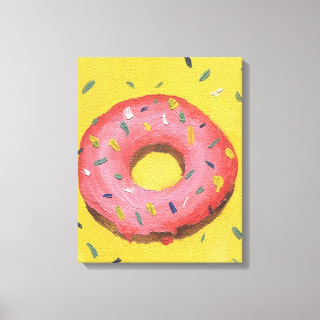 red doughnut on a yellow background painted in oil canvas print (Front)