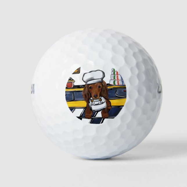 Red Doxie Chef Golf Balls (Front)