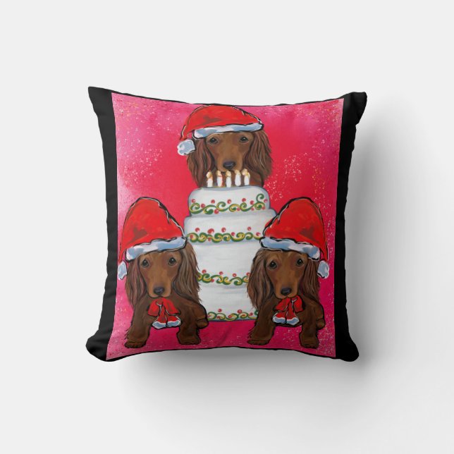 Red Doxie Santas Throw Pillow (Front)