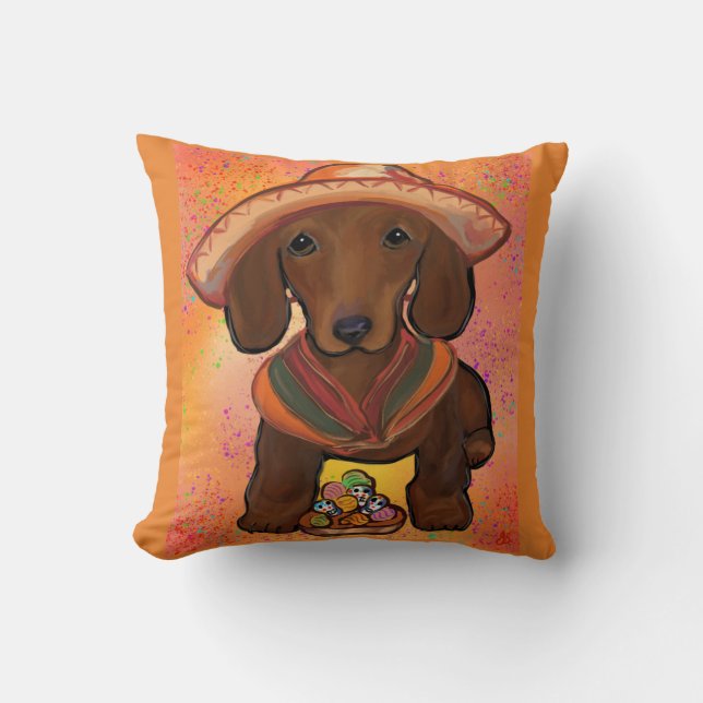 Red Doxie Throw Pillow (Front)