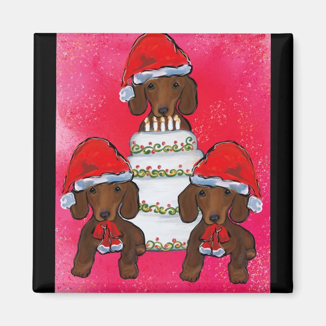 Red Doxies Christmas Magnet (Front)