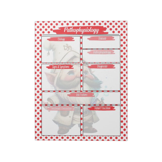 Red Dr. Gnome Nursing - Pathophysiology Template Notepad (Rotated)