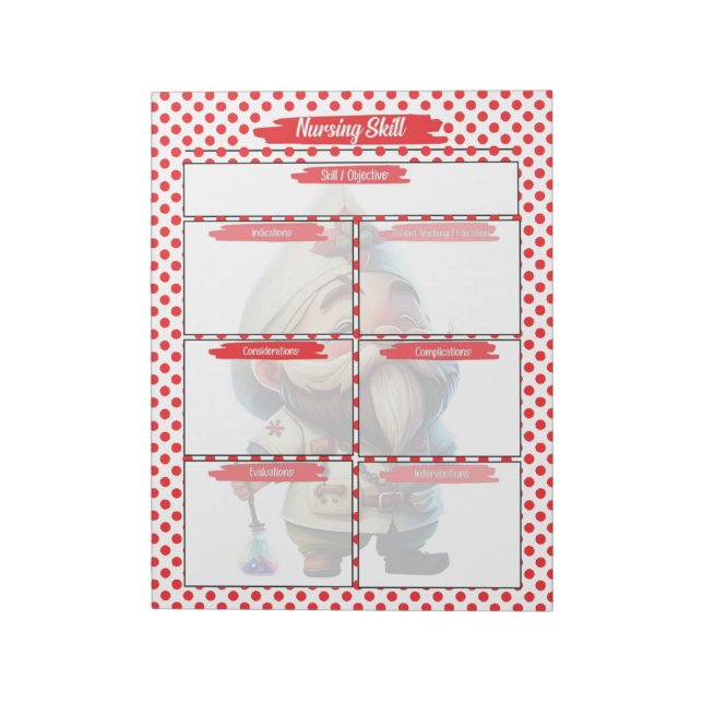 Red Dr. Gnome Nursing Student Skills Template Notepad (Rotated)