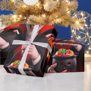 Red Dracula Fun Spook For Halloween Wrapping Paper