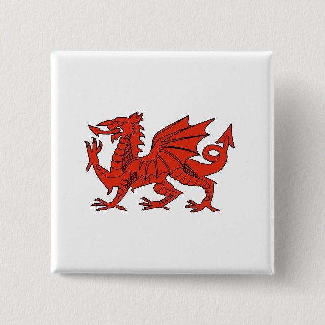 Red Dragon 2 Inch Square Button (Front)