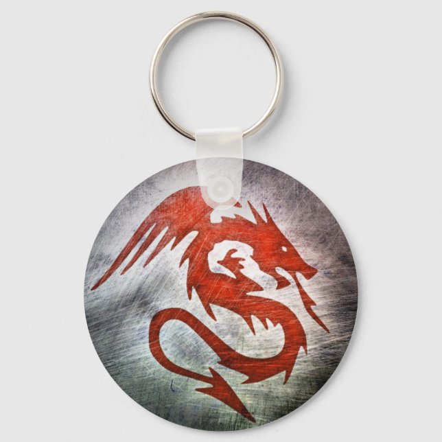 Red dragon black background keychain (Front)