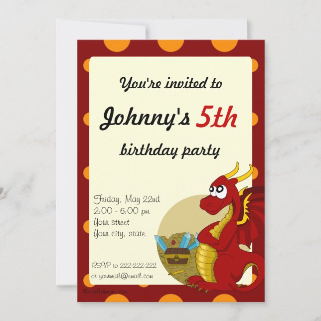 Red dragon cartoon birthday print invitations (Front)
