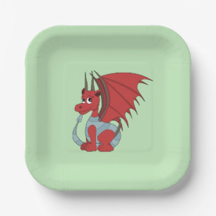 Red Dragon Cartoon Paper Plate