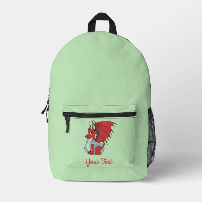 Red Dragon Cartoon  Printed Backpack (Front)