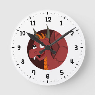 Red dragon cartoon round clock