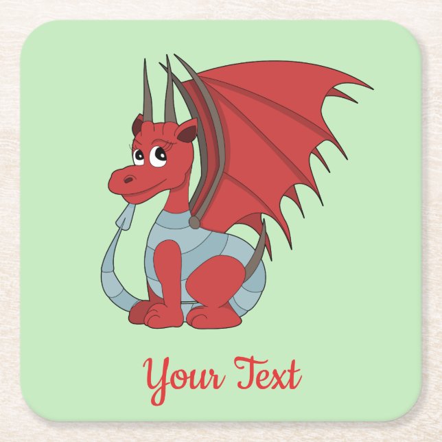 Red Dragon Cartoon  Square Paper Coaster (Front)