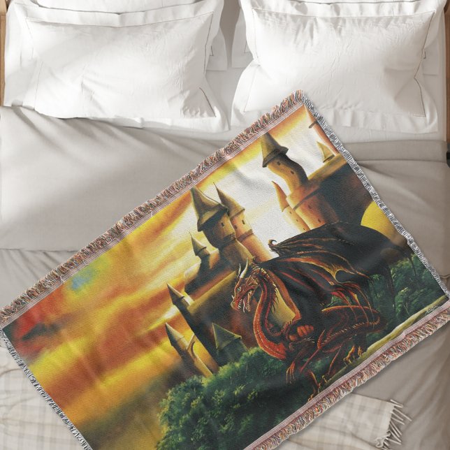 Red Dragon Castle Fantasy Throw Blanket (Creator Uploaded)