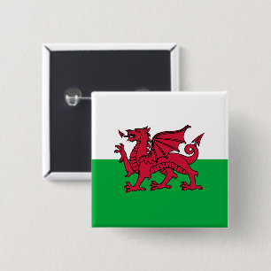 Red Dragon Celtic Flag of Wales & Welsh 2 Inch Square Button