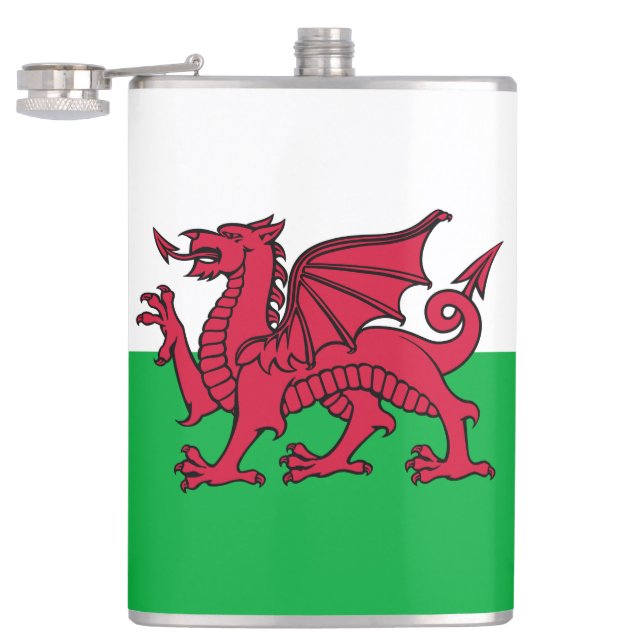 Red Dragon Celtic Flag of Wales & Welsh Hip Flask (Opened)