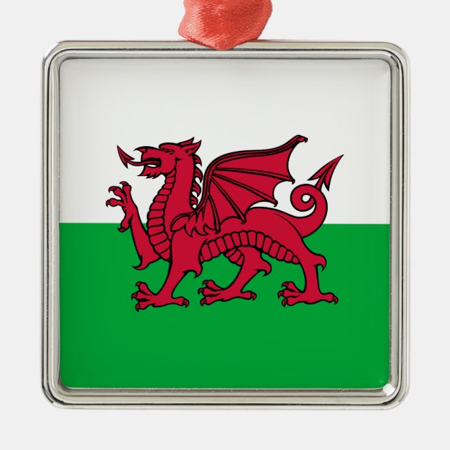 Red Dragon Celtic Flag of Wales & Welsh Metal Ornament (Front)