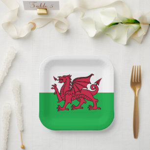 Red Dragon Celtic Flag of Wales & Welsh Paper Plate