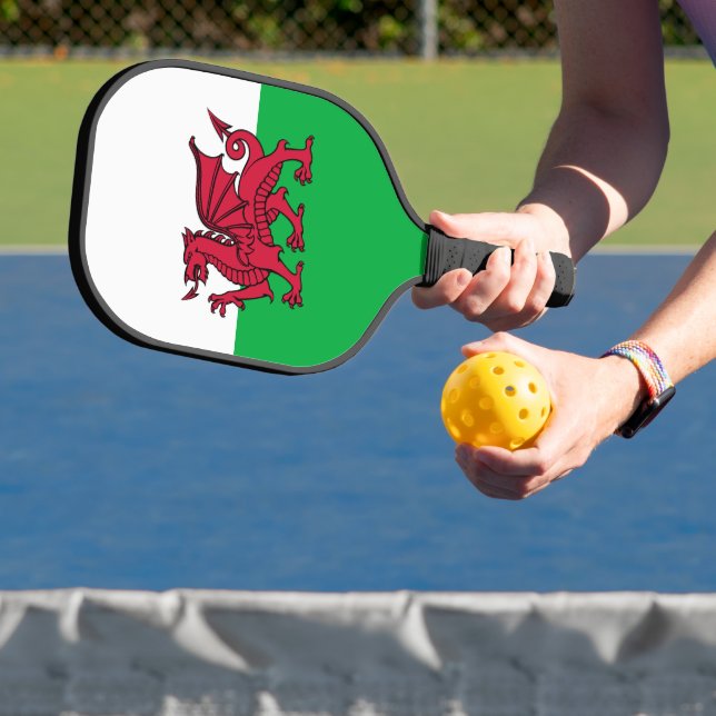 Red Dragon Celtic Flag of Wales & Welsh Pickleball Paddle (Insitu)