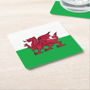 Red Dragon Celtic Flag of Wales & Welsh Square Paper Coaster