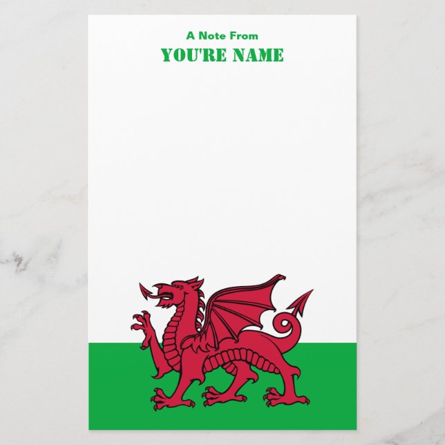 Red Dragon Celtic Flag of Wales & Welsh Stationery (Front)