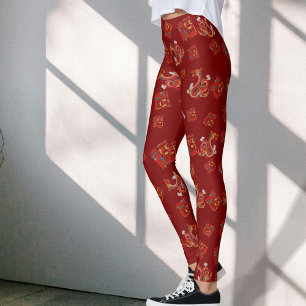 Red Dragon Chinese New Year Lucky Symbol 福 Leggings